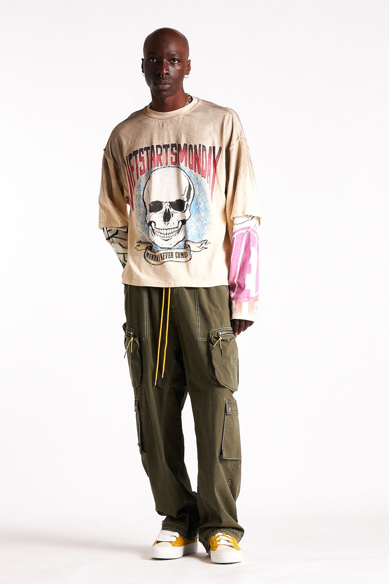Double Layer Skull Tee - Antique White/Multi