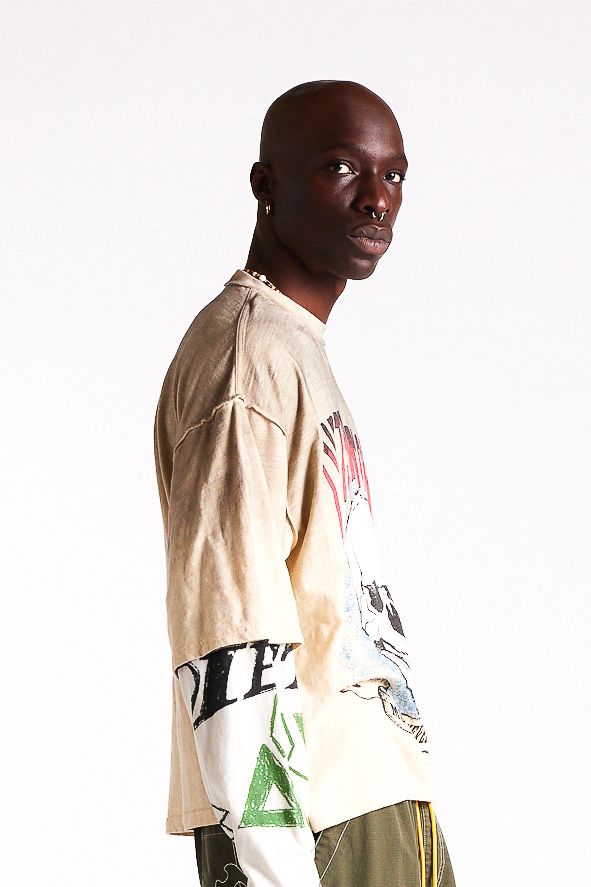 Double Layer Skull Tee - Antique White/Multi