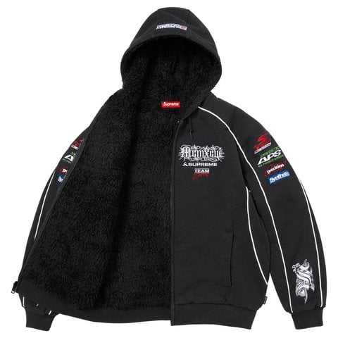 Supreme Racing Lined Zip Up Hooded Sweatshirt - Black