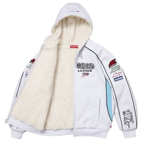 Supreme Racing Lined Zip Up Hooded Sweatshirt - Ash Grey