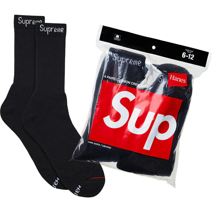 Supreme®/Hanes® Crew Socks (4 Pack) black white gray