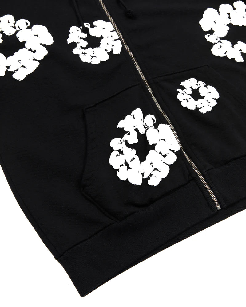 Cotton Wreath Zip Hoodie Grey