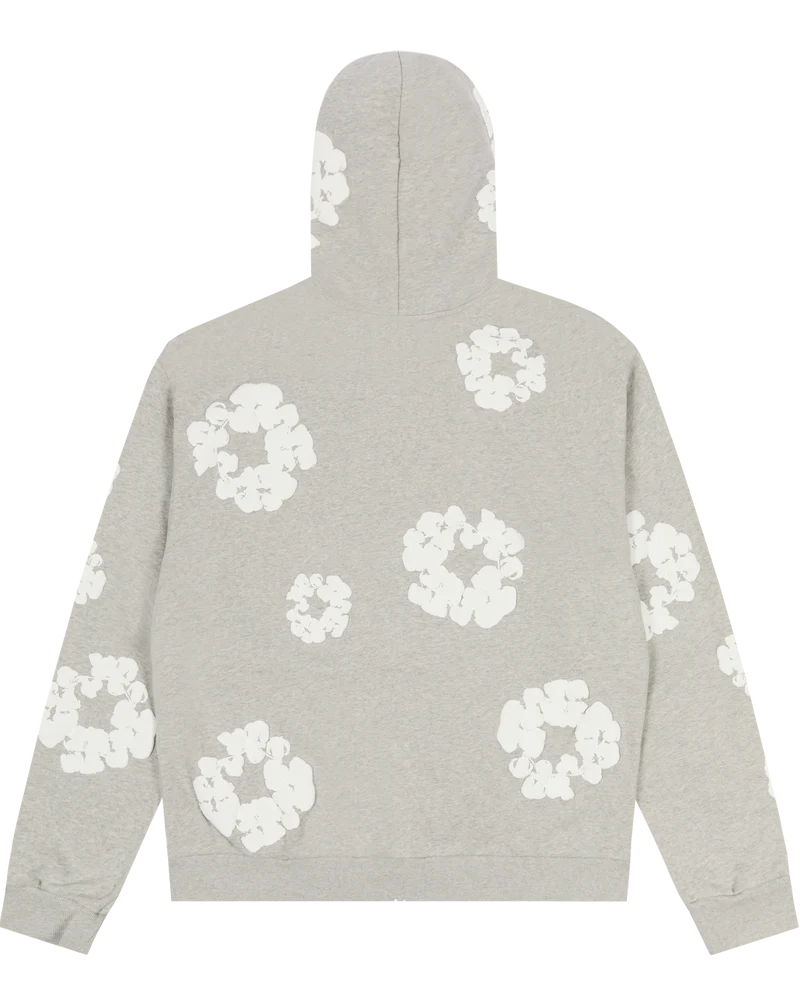 Cotton Wreath Zip Hoodie Grey