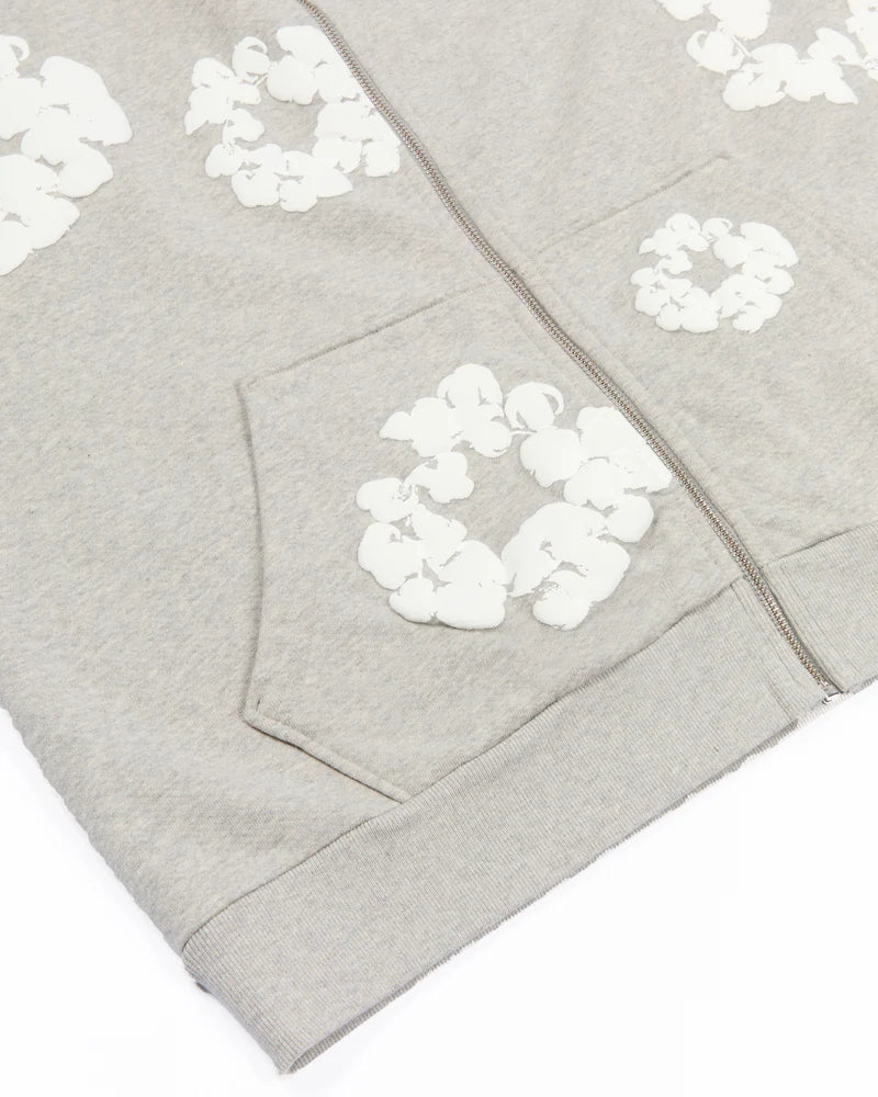 Cotton Wreath Zip Hoodie Grey