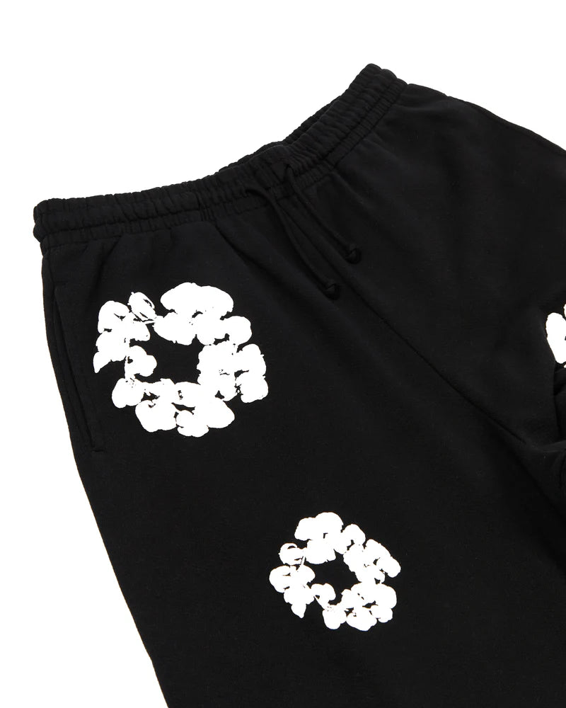 Cotton Wreath Baggy Sweatpants Black
