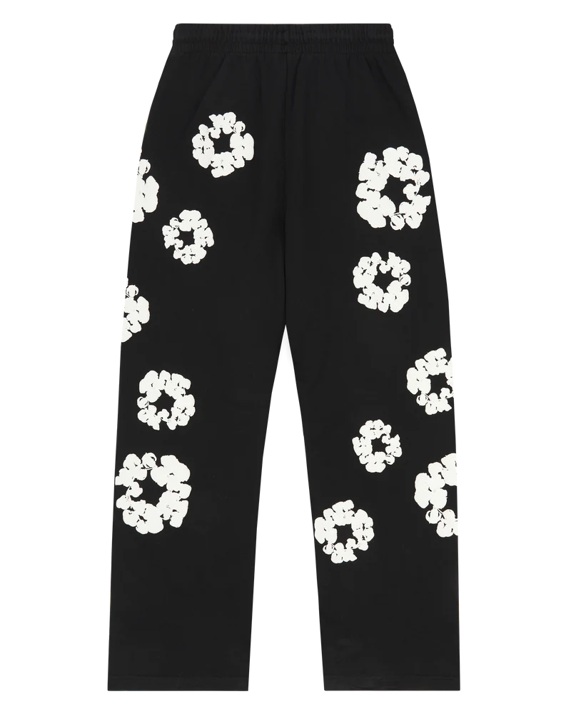 Cotton Wreath Baggy Sweatpants Black
