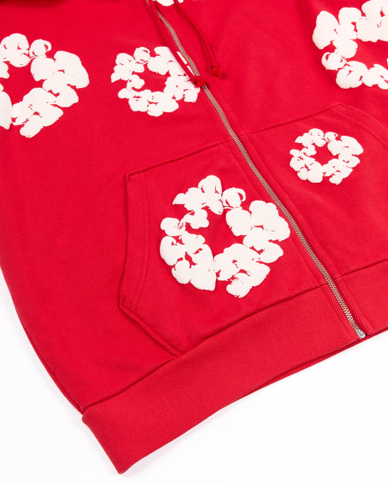 Cotton Wreath Zip Hoodie Grey