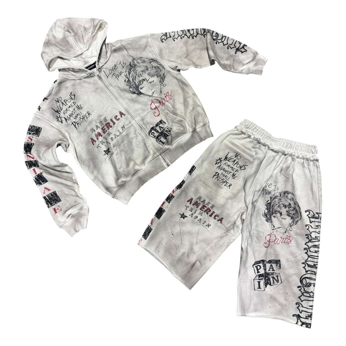 "Pain" 3/4 OS Short Set - White