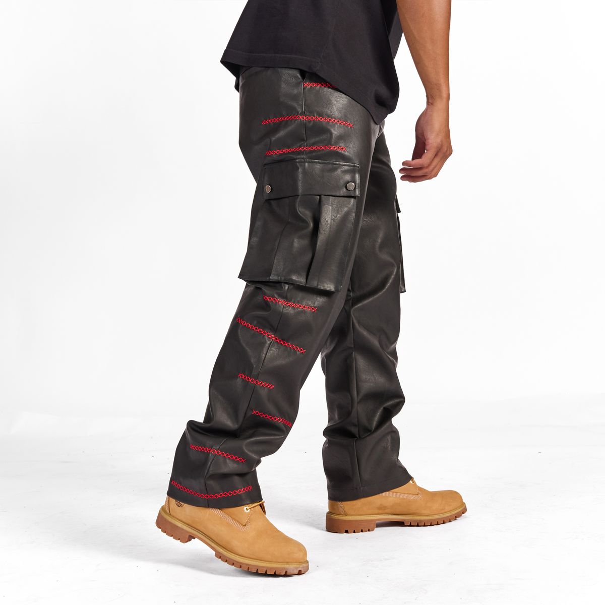 "OGDEN" LEATHER CARGO PANTS