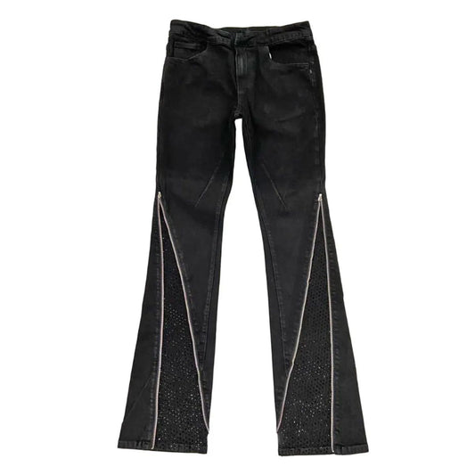 Zip Black Stone Stacked Flare Jeans Jet Black