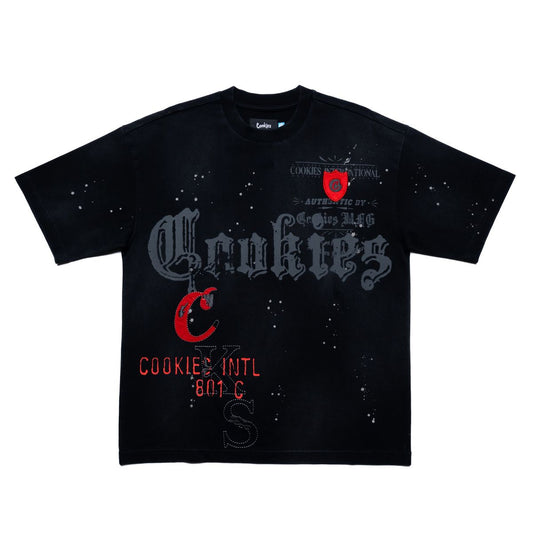 Gold Rush Distressed and Splattered Cropped SS Knit