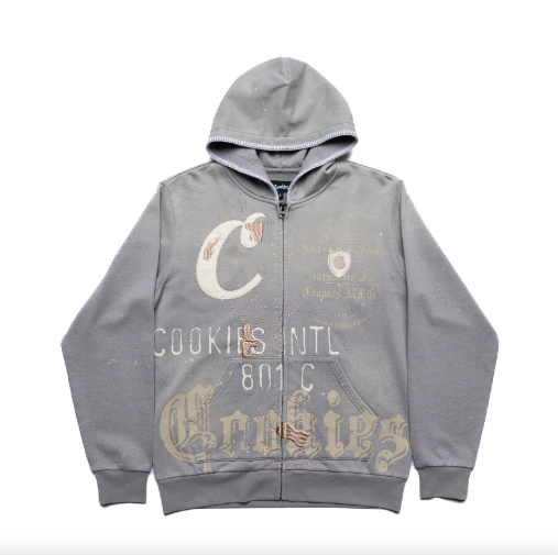 Gold Rush Distressed and Splattered Zip Front Hoodie