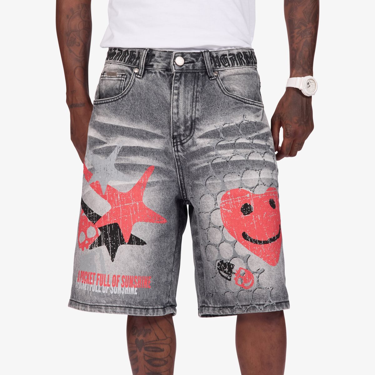 “SUNSHINE” JORTS (GRAY WASH)