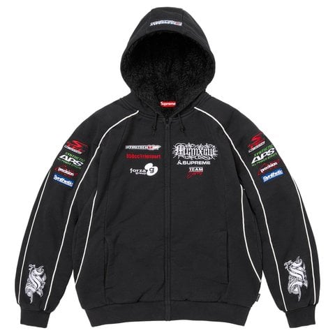 Supreme Racing Lined Zip Up Hooded Sweatshirt - Black