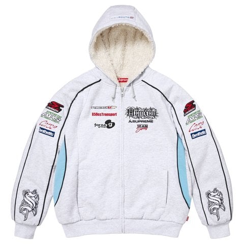 Supreme Racing Lined Zip Up Hooded Sweatshirt - Ash Grey