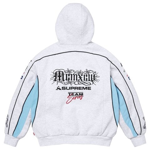Supreme Racing Lined Zip Up Hooded Sweatshirt - Ash Grey