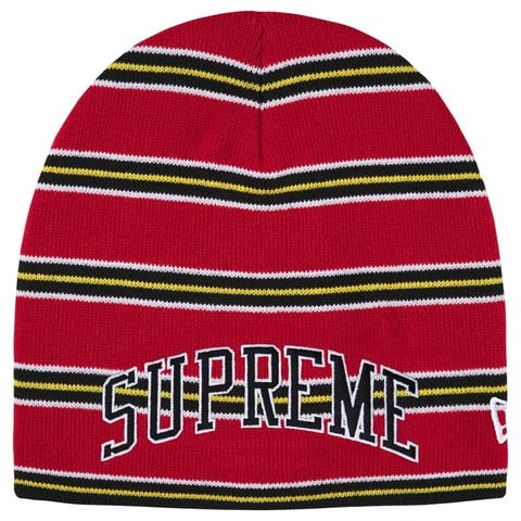 Supreme New Era Stripe Beanie - Red