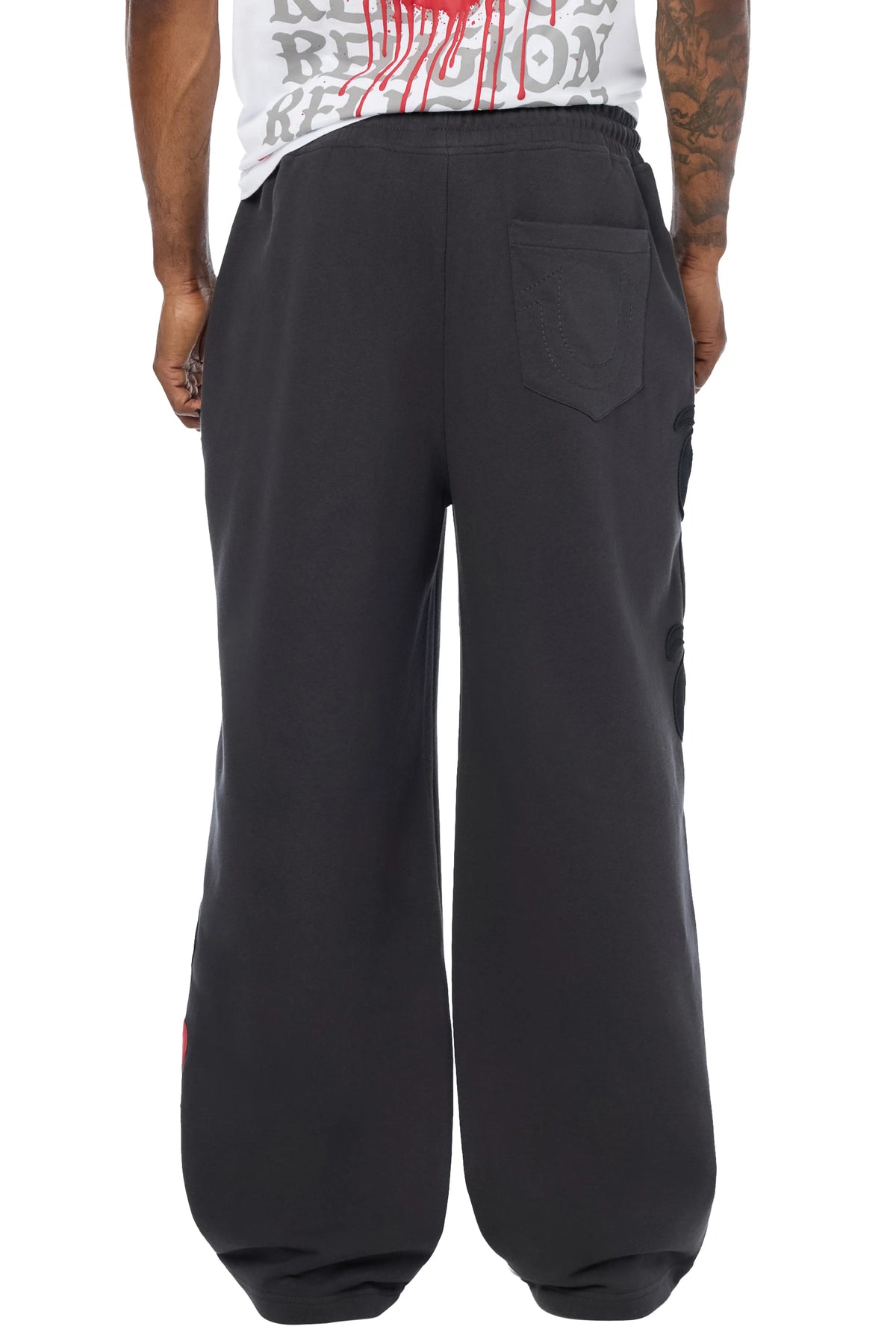 mens True Religion Tossed Logo Baggy Fleece Sweatpants