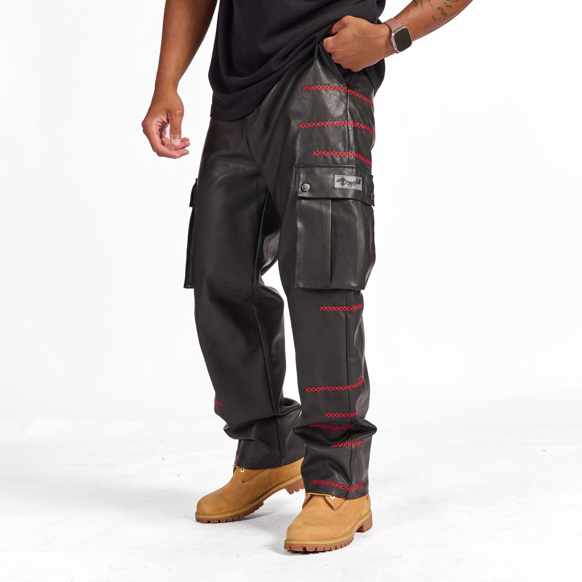 "OGDEN" LEATHER CARGO PANTS