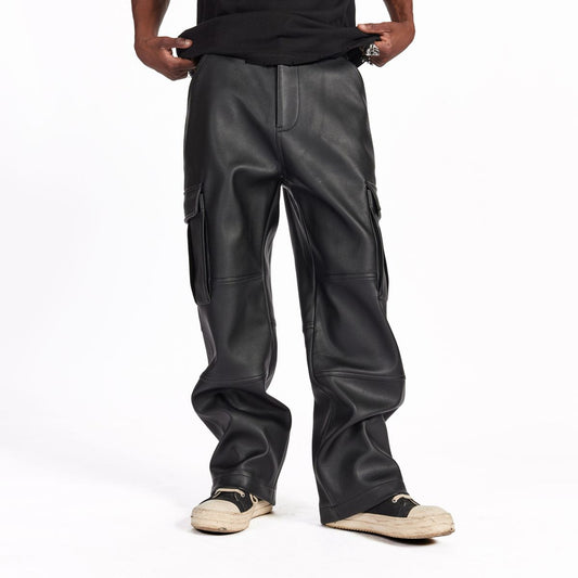 LEATHER CARGO PANTS (BLACK)