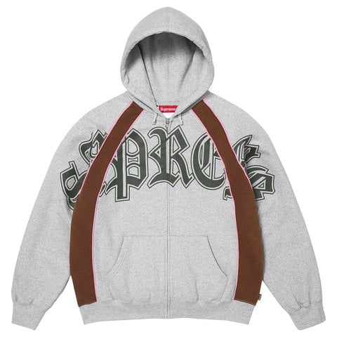 Supreme Paneled Zip Up Hooded Sweatshirt - Heather Grey