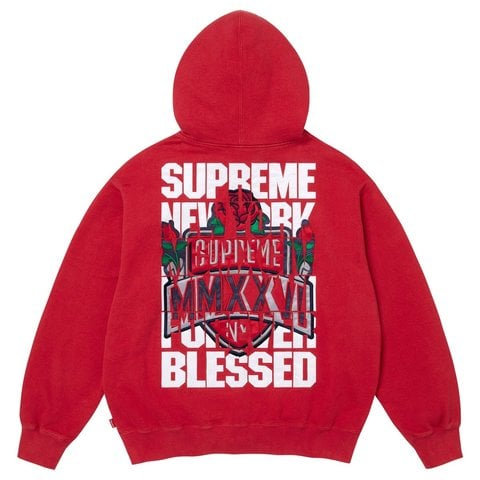 Supreme Blessed Applique Zip Up Hooded Sweatshirt - Red