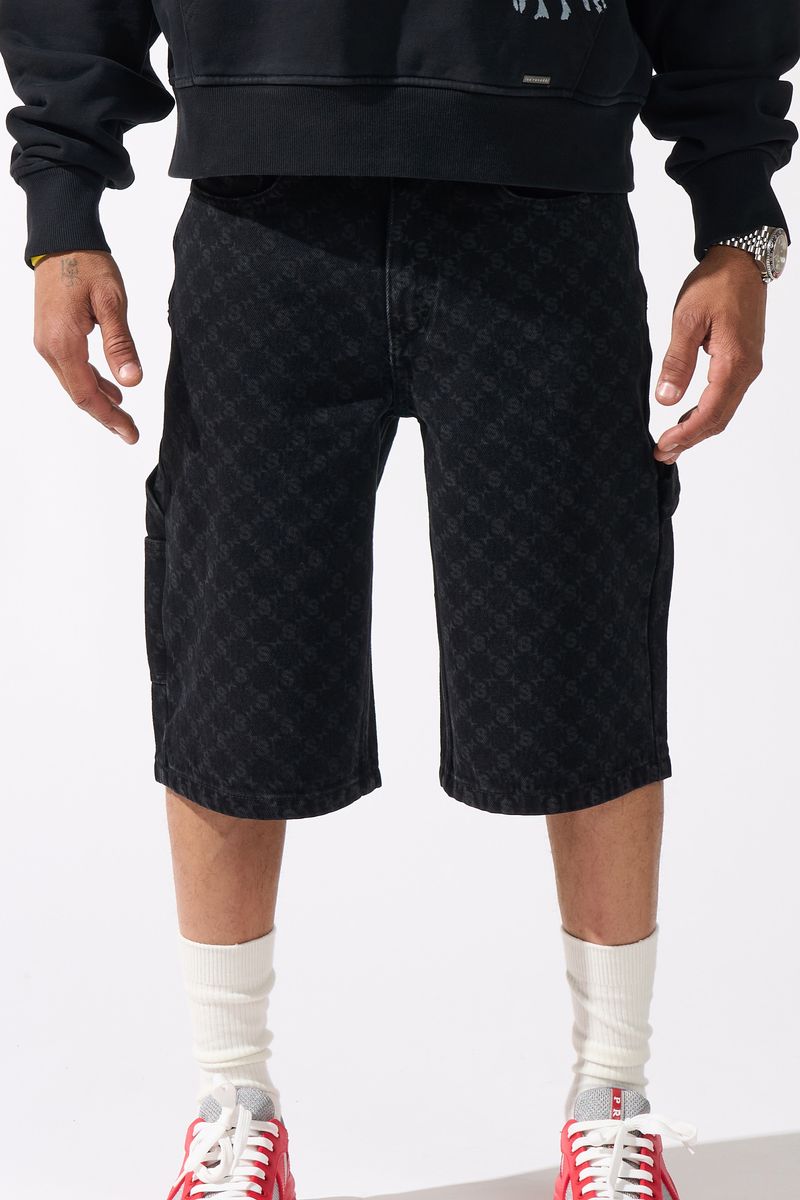 SERENEDE-MONOGRAM Black Denim Shorts