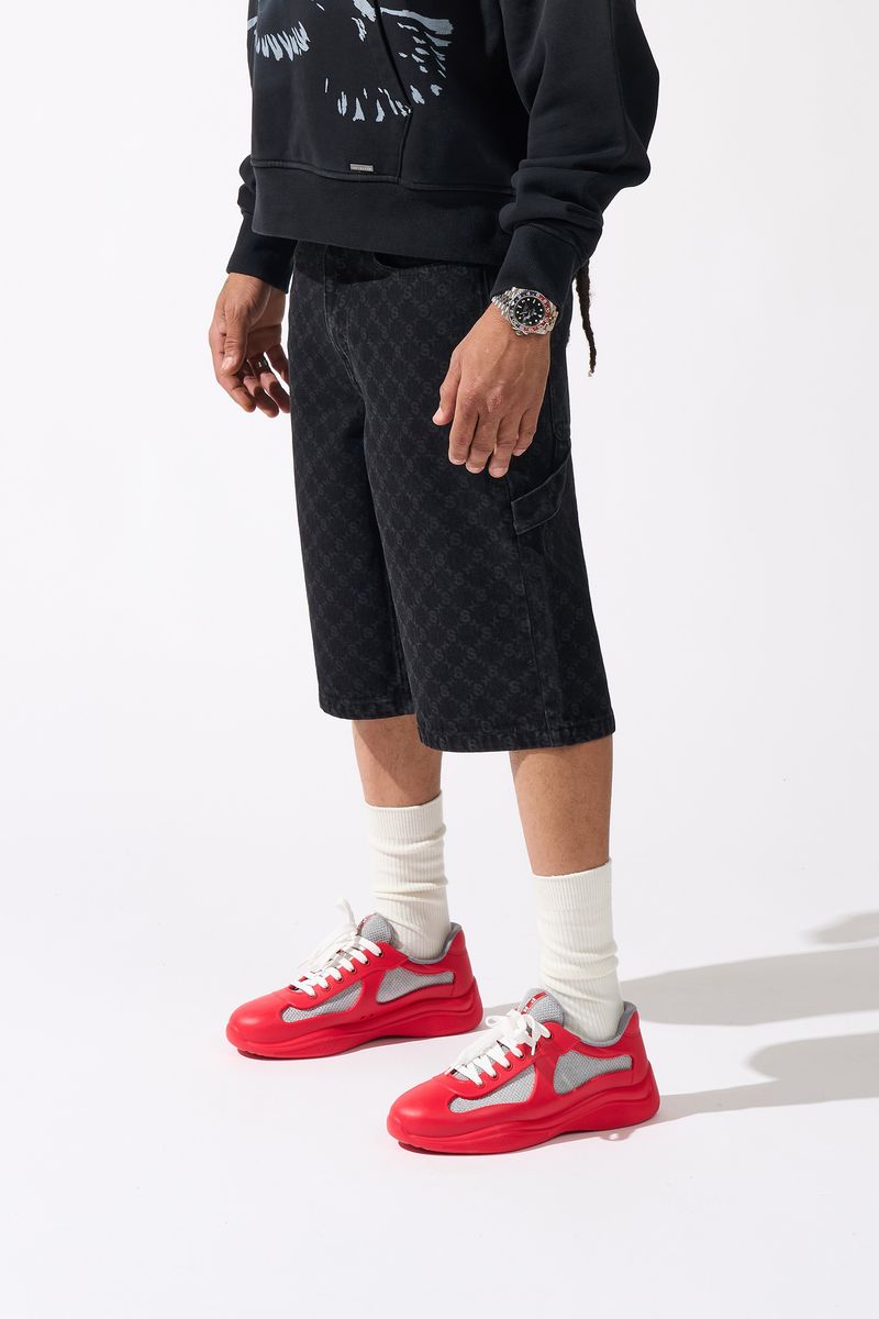 SERENEDE-MONOGRAM Black Denim Shorts