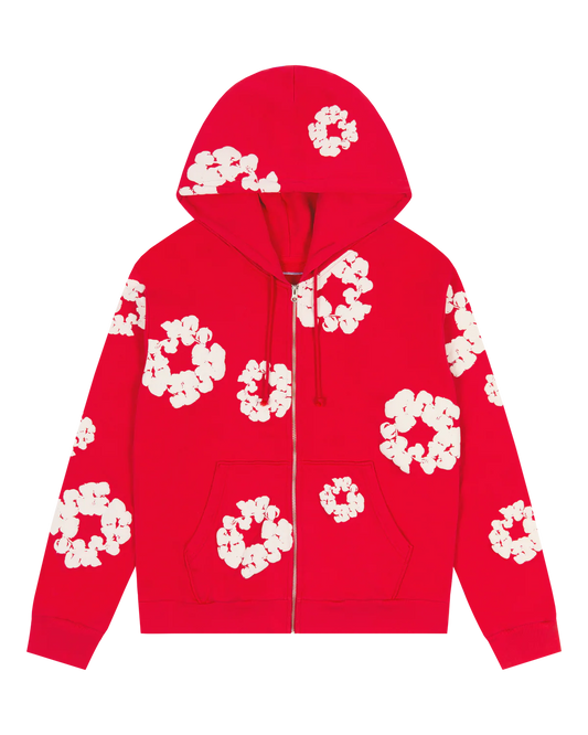 Cotton Wreath Zip Hoodie Grey