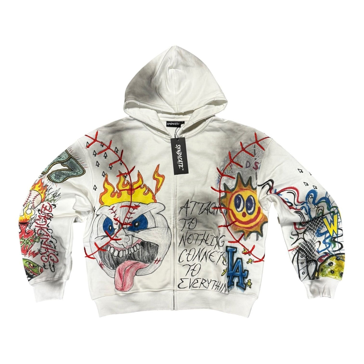 "Attached" Zip Up White