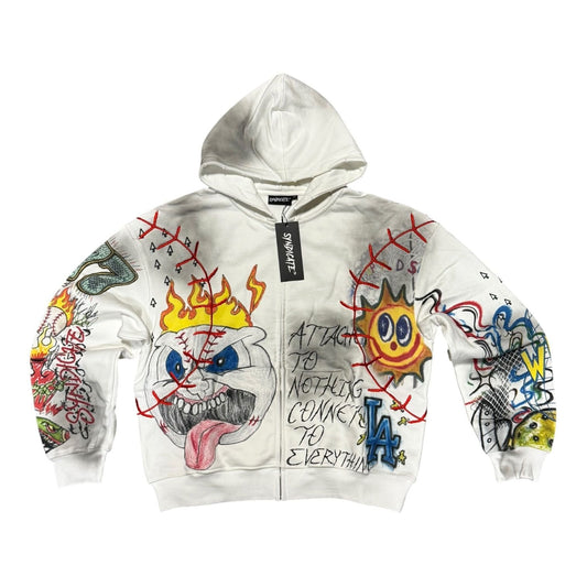 "Attached" Zip Up White