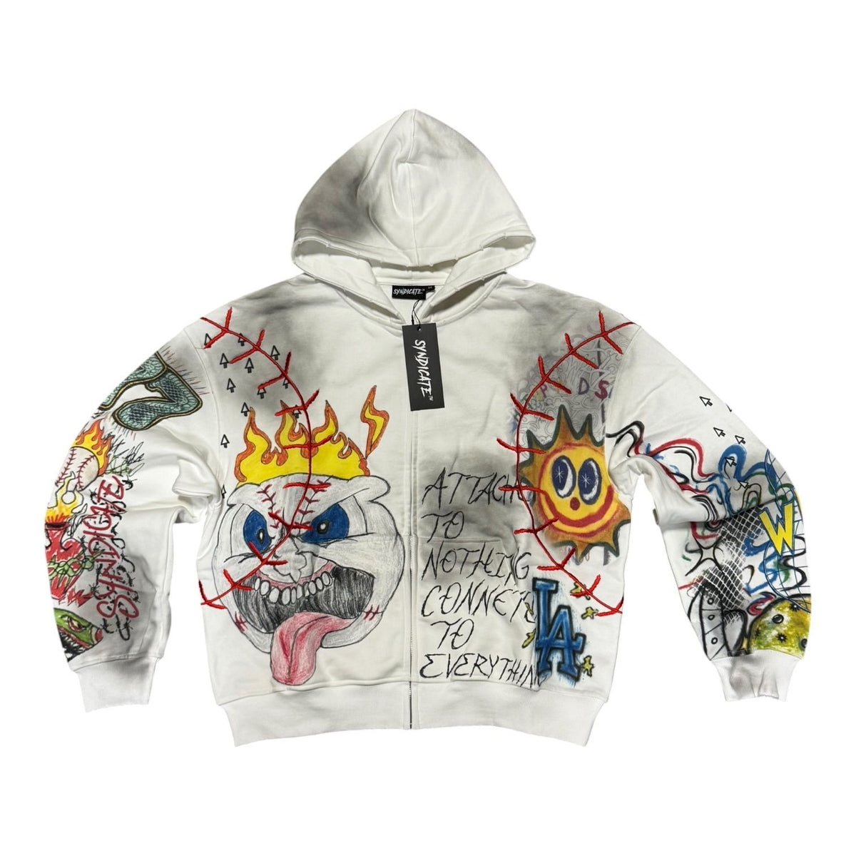 "Attached" Zip Up White
