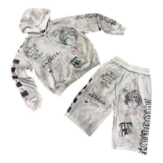 "Pain" 3/4 OS Short Set - White