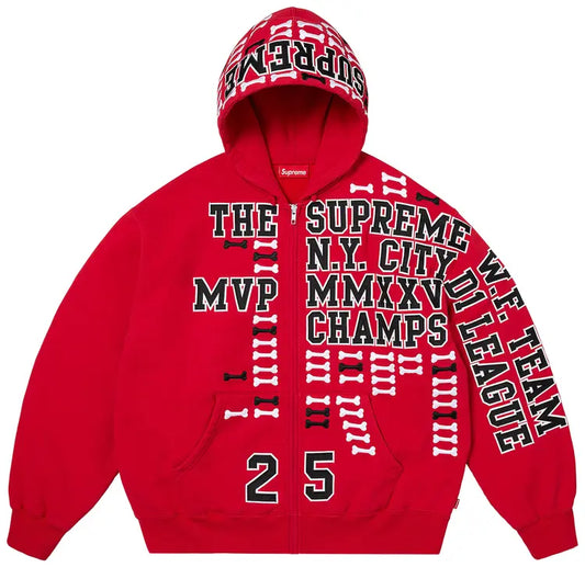 Supreme League Champs Zip Up Hooded Sweatshirt 'Red'