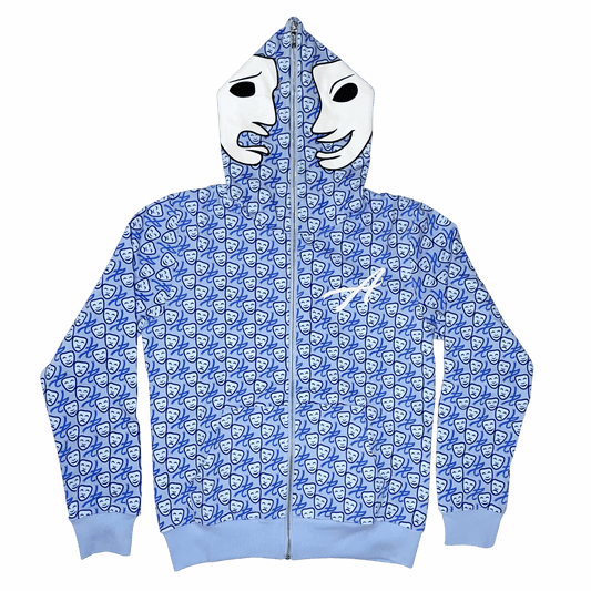 1st All Over Print Leather Mask Zip Up Blue